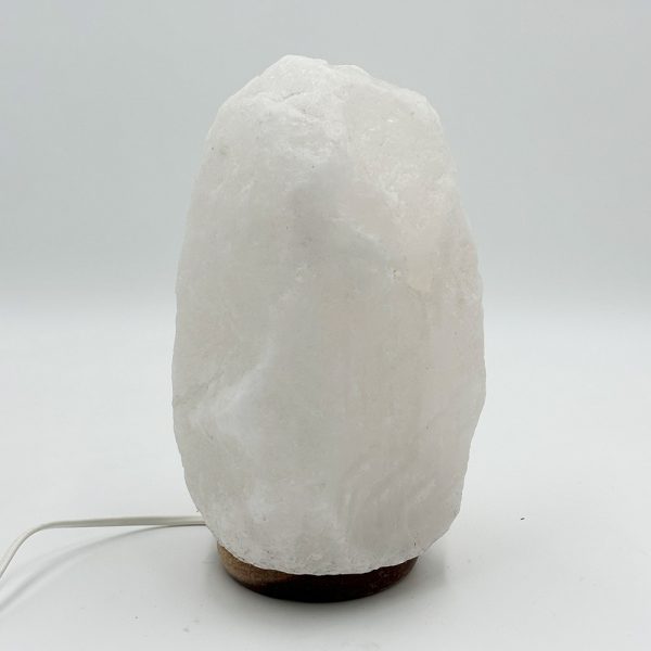 Lampada di Sale Himalayano Bianca grezza 6-8 kg con luce calda e base in legno - Foto 2