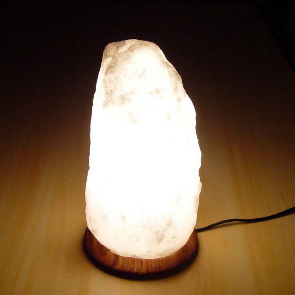 Foto principale Lampada di Sale Himalayano Bianca grezza 6-8 kg con luce calda e base in legno