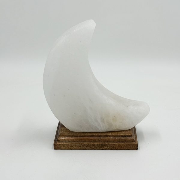 Lampada di Sale Himalayano Bianca scolpita a forma di Luna 3-4 kg con luce calda e base in legno - Foto 1