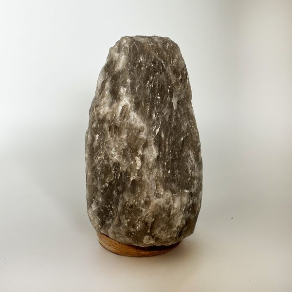 Lampada di Sale Himalayano Grigia grezza 2-3 kg con luce calda e base in legno - Foto 1