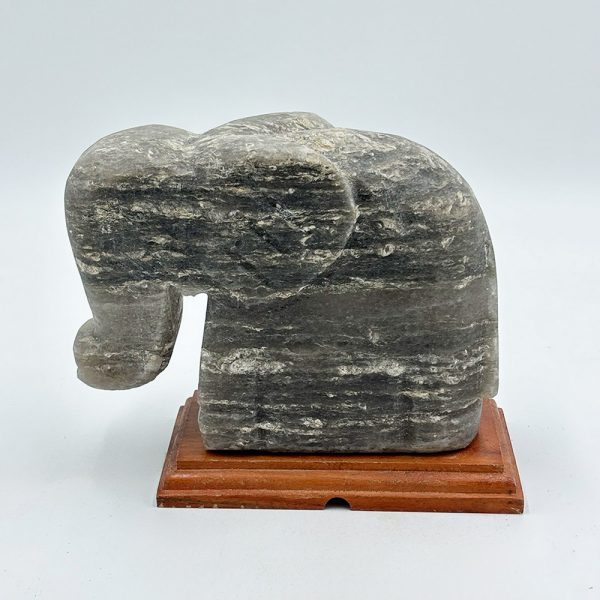 Lampada di Sale Himalayano Grigia scolpita a forma di Elefante 3 kg con luce calda e base in legno - Foto 1