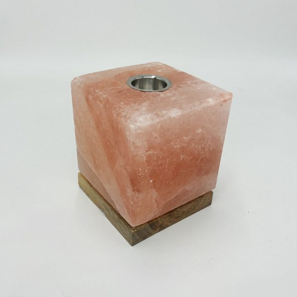 Lampada di Sale Himalayano Rosa Aroma brucia essenze scolpita a forma di Cubo 4kg con luce calda e base in legno - Foto 1
