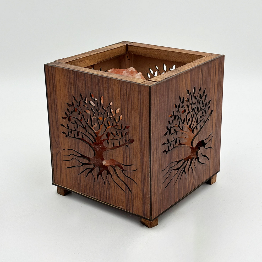 Lampada di Sale Himalayano Rosa Braciere Albero della vita in legno con pezzotti 4 kg con luce calda - Foto 1
