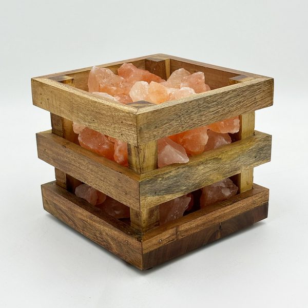 Lampada di Sale Himalayano Rosa Braciere Cassettina in legno con pezzotti 4 kg con luce calda - Foto 1