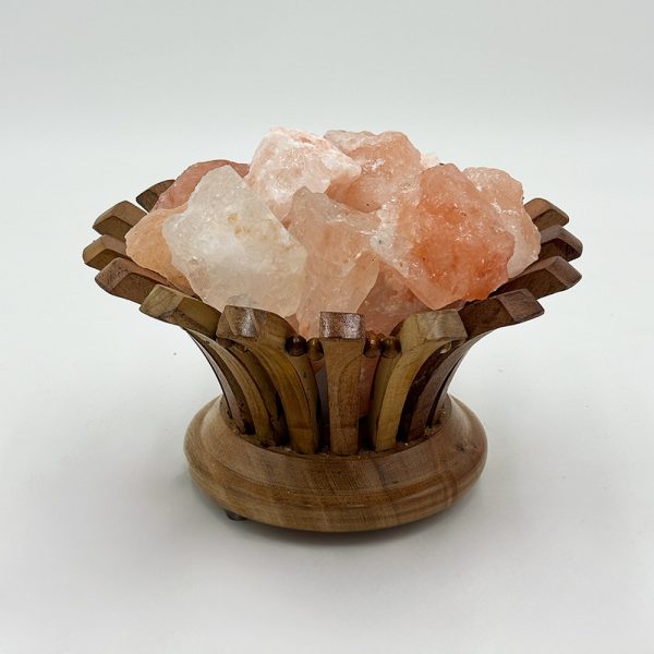 Lampada di Sale Himalayano Rosa Braciere Fiore in legno con pezzotti 4 kg con luce calda - Foto 1