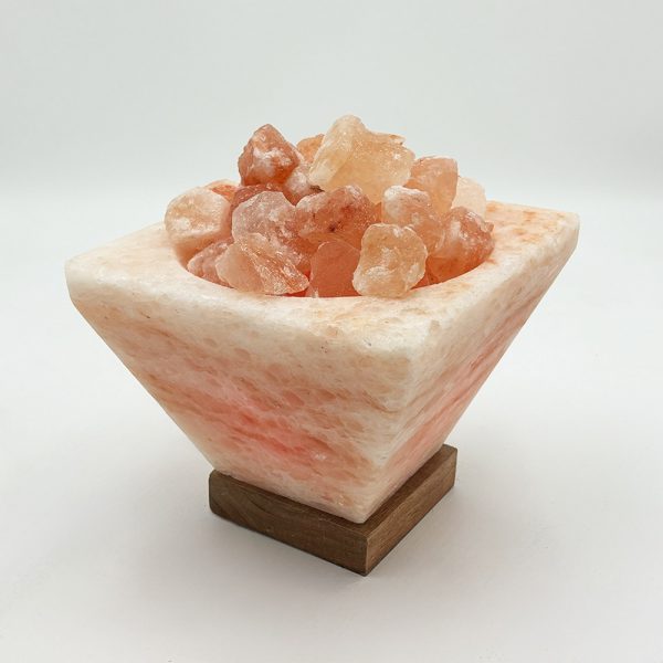 Lampada di Sale Himalayano Rosa Braciere piramide capovolta con pezzotti 7 kg con luce calda e base il legno - Foto 1