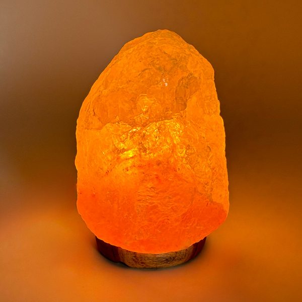 Lampada di Sale Himalayano Rosa grezza 1-2 kg con luce calda e base in legno - Foto 1
