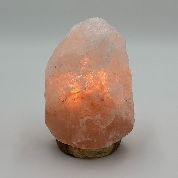 Lampada di Sale Himalayano Rosa grezza 1-2 kg con luce calda e base in legno - Foto 3