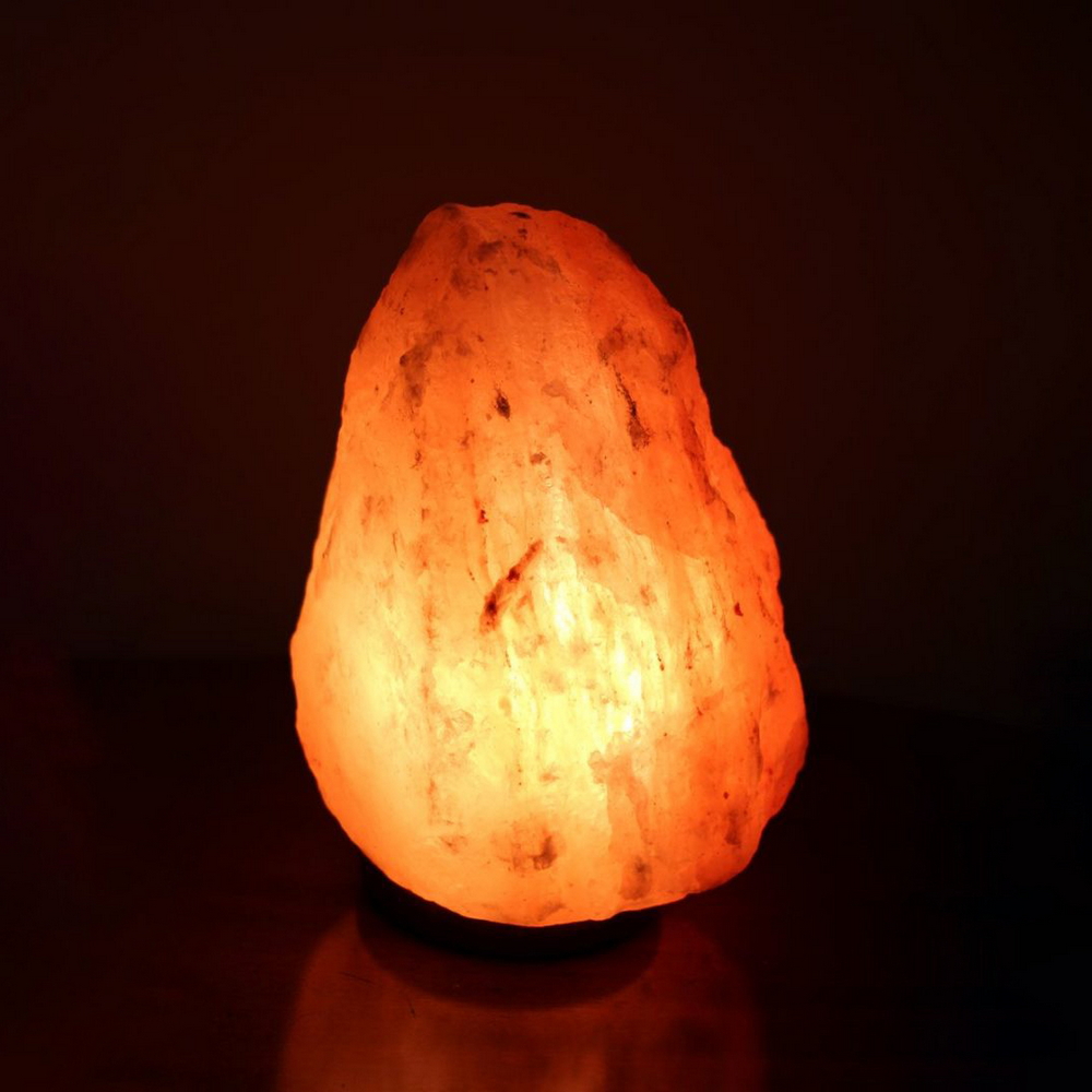 Foto principale Lampada di Sale Himalayano Rosa grezza 1-2 kg con luce calda e base in legno