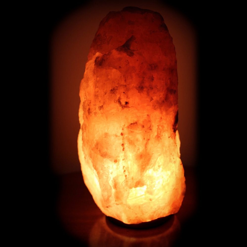 Foto principale Lampada di Sale Himalayano Rosa grezza 10-15 kg con luce calda e base in legno