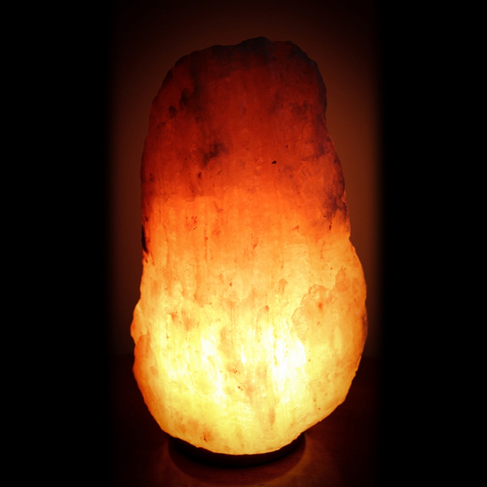 Foto principale Lampada di Sale Himalayano Rosa grezza 6-8 kg con luce calda e base in legno