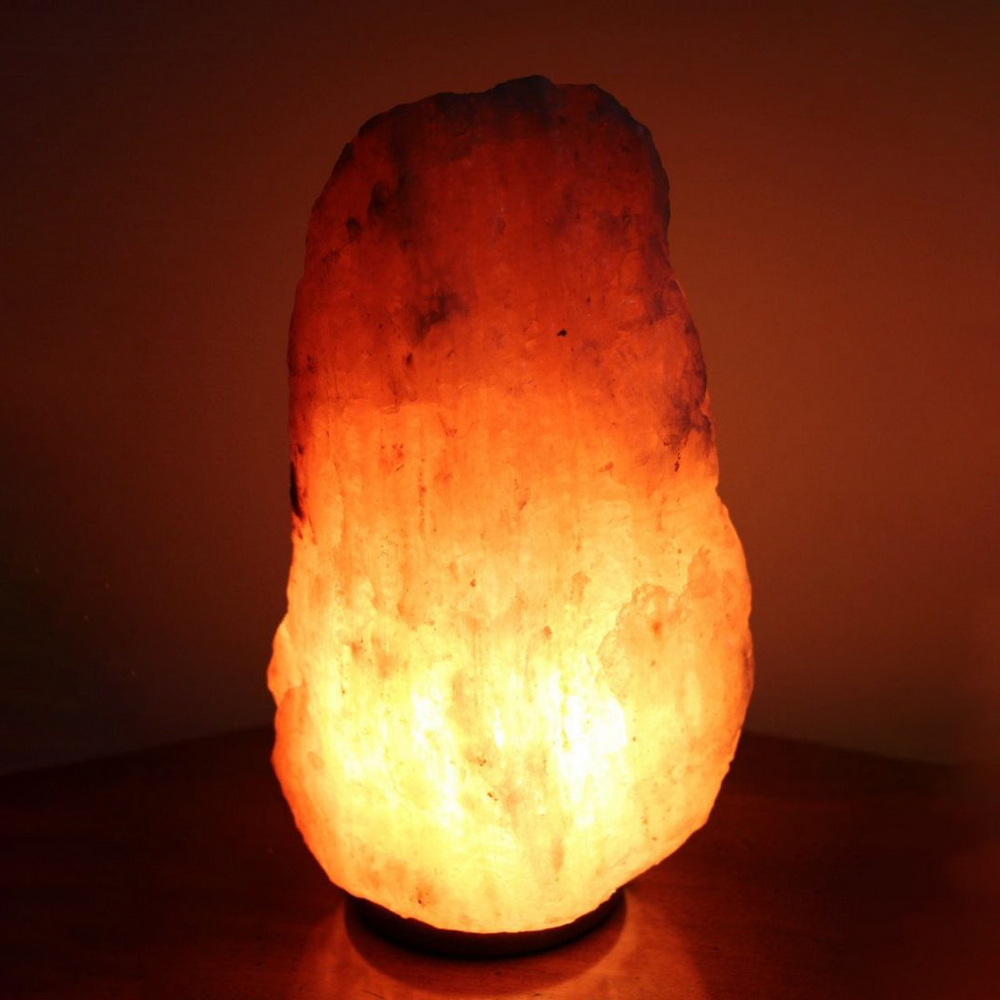 Foto principale Lampada di Sale Himalayano Rosa grezza 8-10 kg con luce calda e base in legno