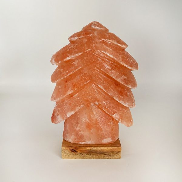 Lampada di Sale Himalayano Rosa scolpita a forma di Albero di Natale 3-4 kg con luce calda e base in legno - Foto 1