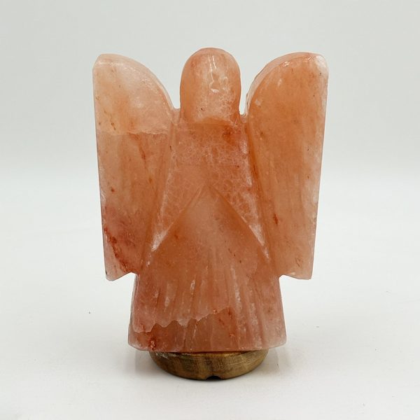 Lampada di Sale Himalayano Rosa scolpita a forma di Angelo 3-4 kg con luce calda e base in legno - Foto 1