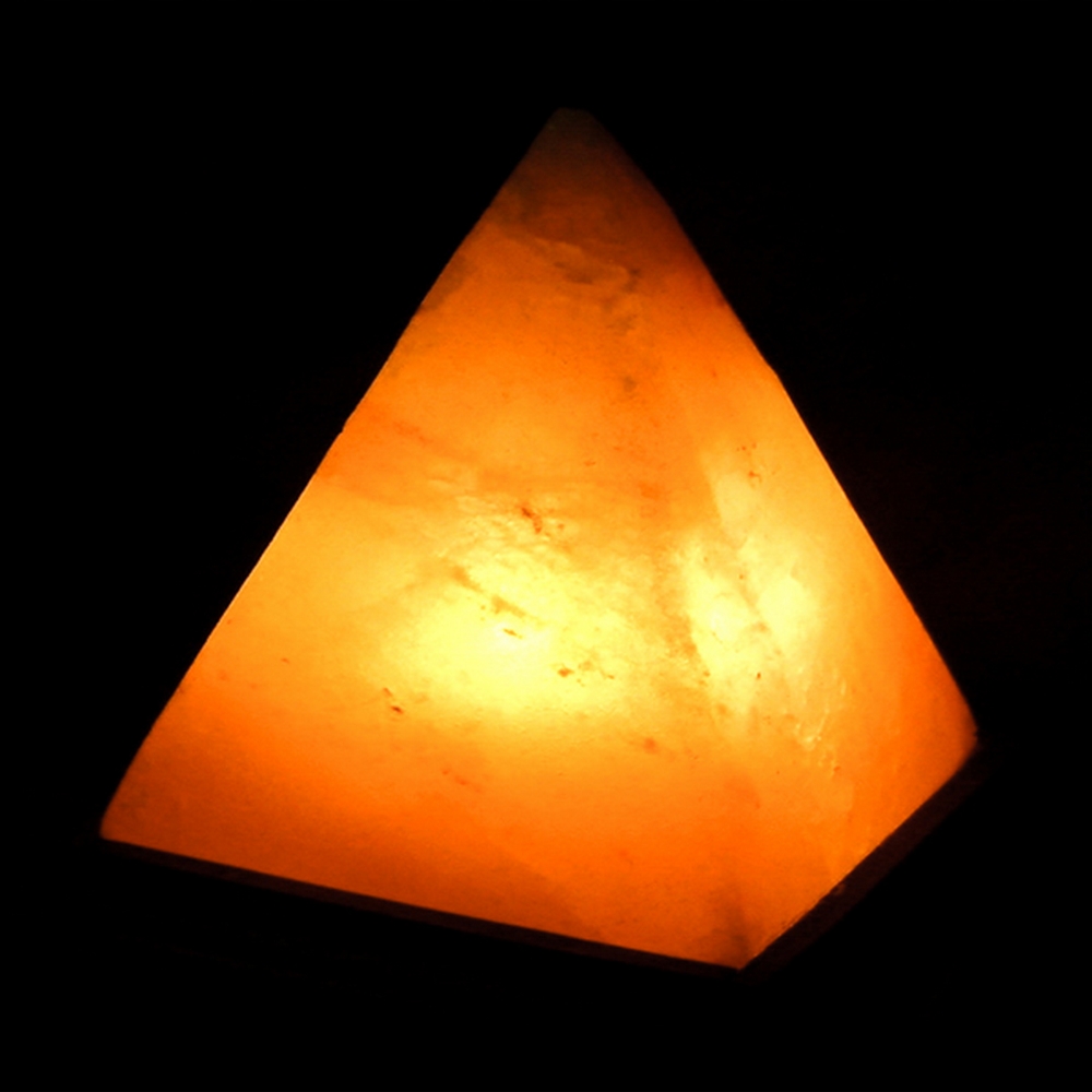 Foto principale Lampada di Sale Himalayano Rosa scolpita a forma di Piramide 3-4 kg con luce calda e base in legno