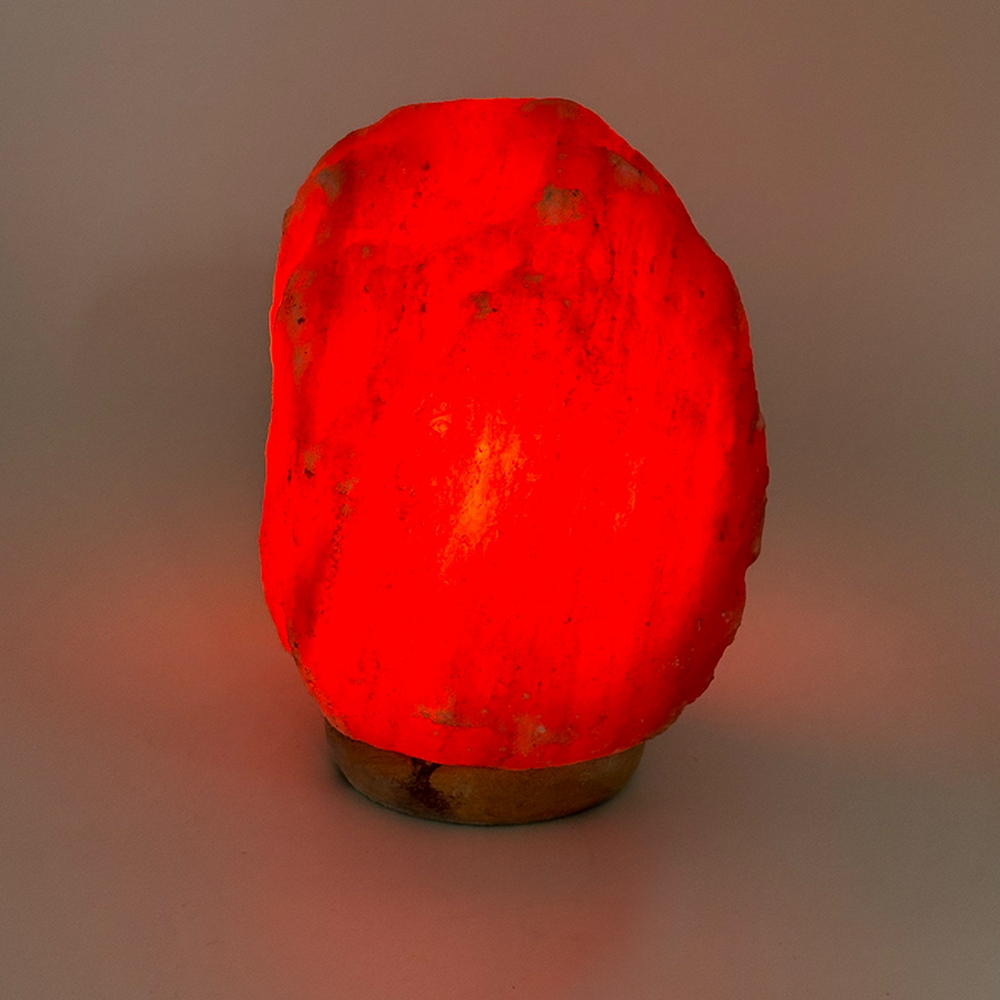 Foto principale Lampada di Sale Himalayano Rossa grezza 2-3 kg con luce calda e base in legno