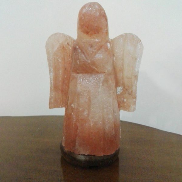 Lampada di Sale Himalayano USB Rosa scolpita a forma di Angelo 750 g con luce Led RGB e base in legno - Foto 1