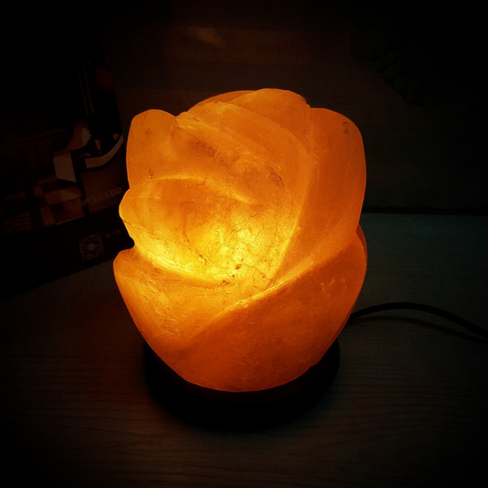 Foto principale Lampada di Sale Himalayano USB Rosa scolpita a forma di Rosa 600 g con luce Led RGB e base in legno