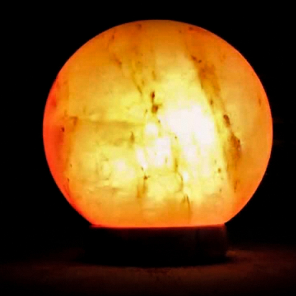 Foto principale Lampada di Sale Himalayano USB Rosa scolpita a forma di Sfera 600 g con luce Led RGB e base in legno