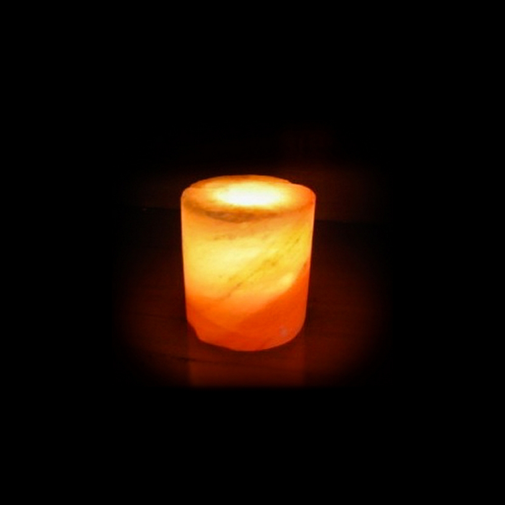 Foto principale Portacandela di Sale Himalayano Rosa scolpito a forma di Cilindro 1 kg per lumini tea light