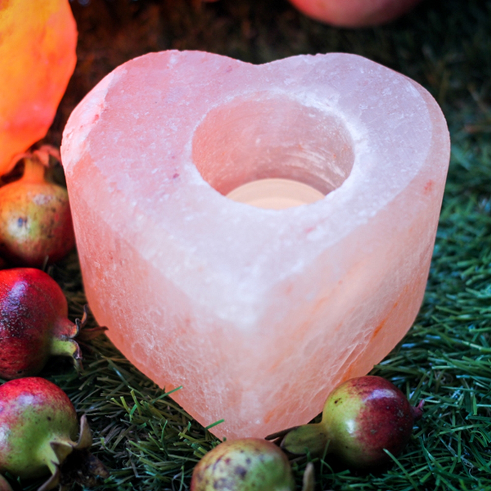Foto principale Portacandela di Sale Himalayano Rosa scolpito a forma di Cuore 1 kg per lumini tea light