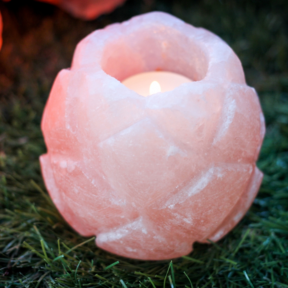 Foto principale Portacandela di Sale Himalayano Rosa scolpito a forma di Rosa 1 kg per lumini tea light