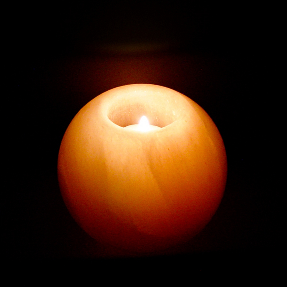 Foto principale Portacandela di Sale Himalayano Rosa scolpito a forma di Sfera 1 kg per lumini tea light