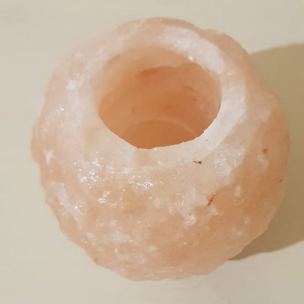Foto principale Portacandela di Sale Himalayano Rosa scolpito a forma di Sfera grezza 750 g per lumini tea light