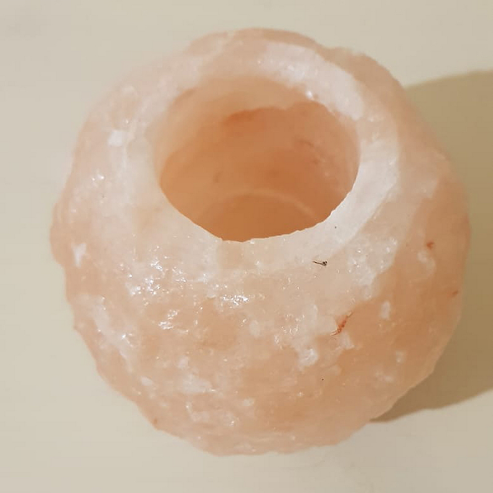 Foto principale Portacandela di Sale Himalayano Rosa scolpito a forma di Sfera grezza 750 g per lumini tea light