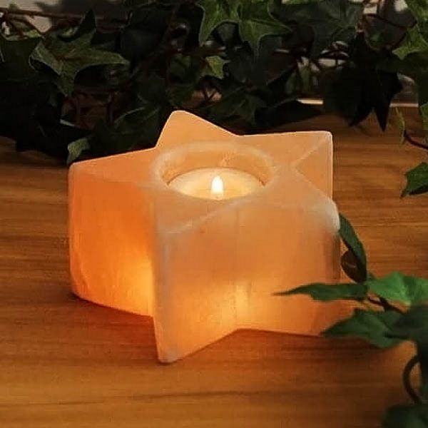 Foto principale Portacandela di Sale Himalayano Rosa scolpito a forma di Stella 500 g per lumini tea light