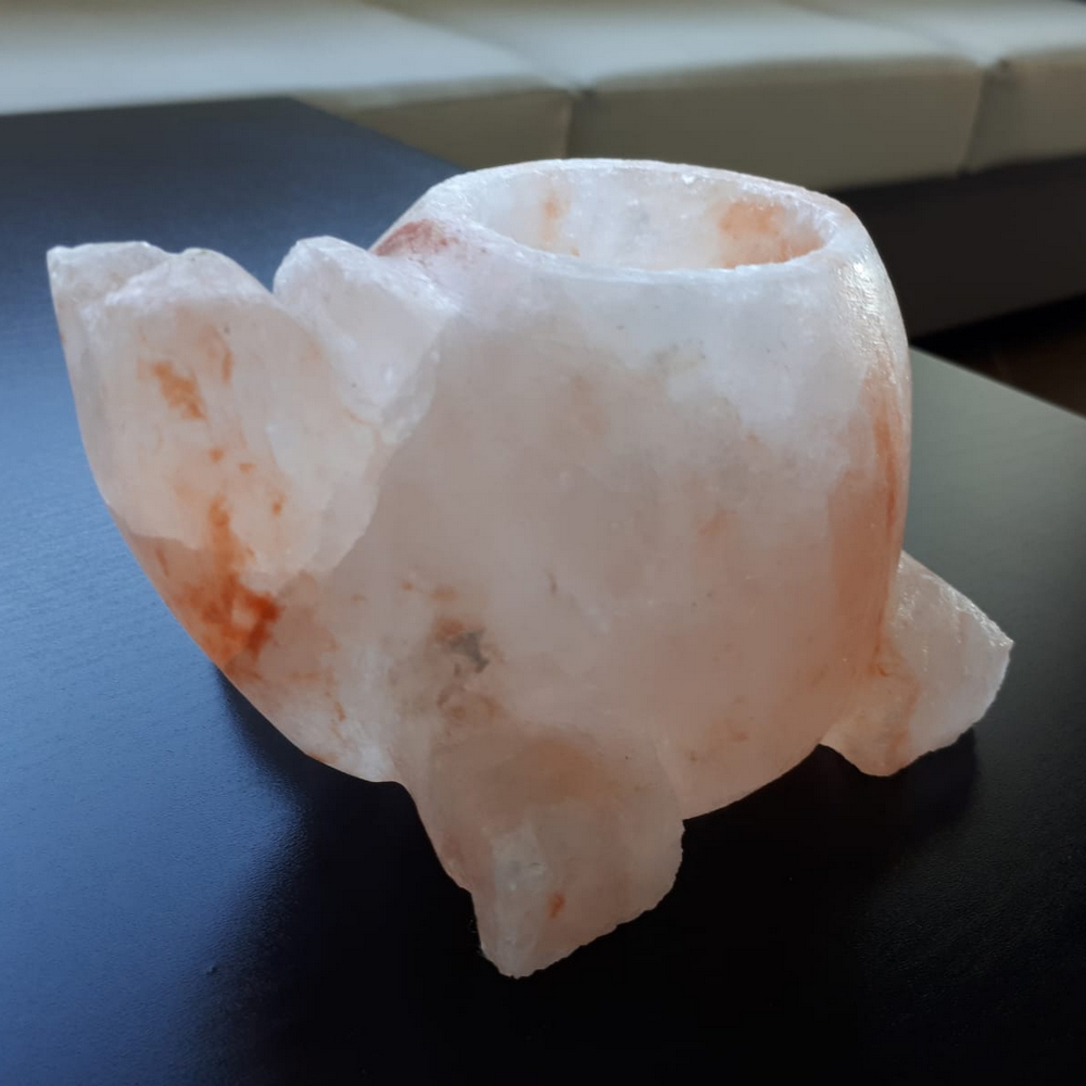 Foto principale Portacandela di Sale Himalayano Rosa scolpito a forma di Tartaruga 750 g per lumini tea light