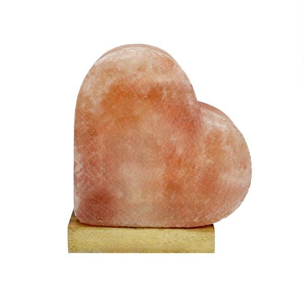 Lampada di Sale Himalayano Rosa naturale scolpita a forma di Cuore 2-3 kg con luce calda e base in legno - Foto 1