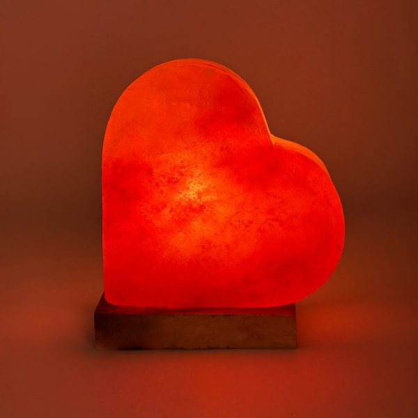 Lampada di Sale Himalayano Rosa naturale scolpita a forma di Cuore 2-3 kg con luce calda e base in legno - Foto 2