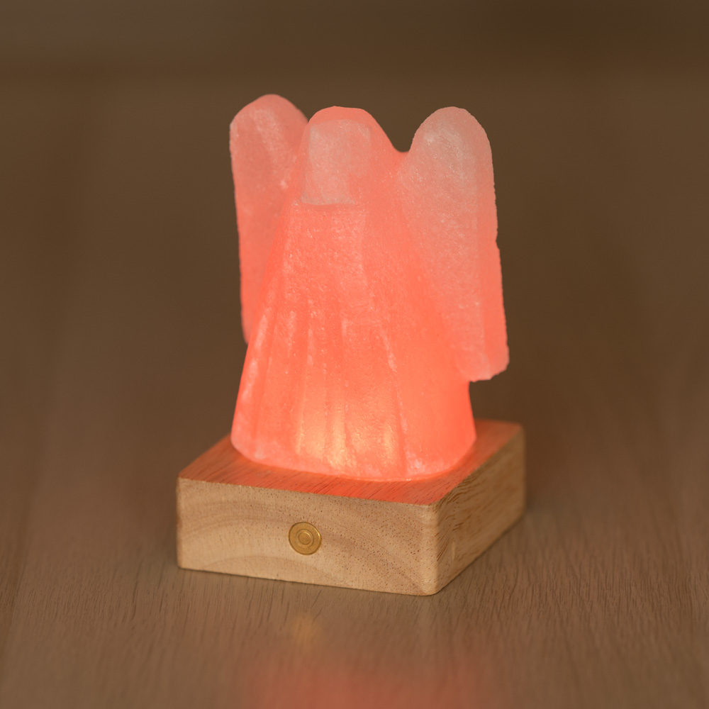 Lampada di Sale Himalayano Libera a batteria Bianca scolpita a forma di Angelo 600 g con luce Led RGB e base quadrata - Foto 3