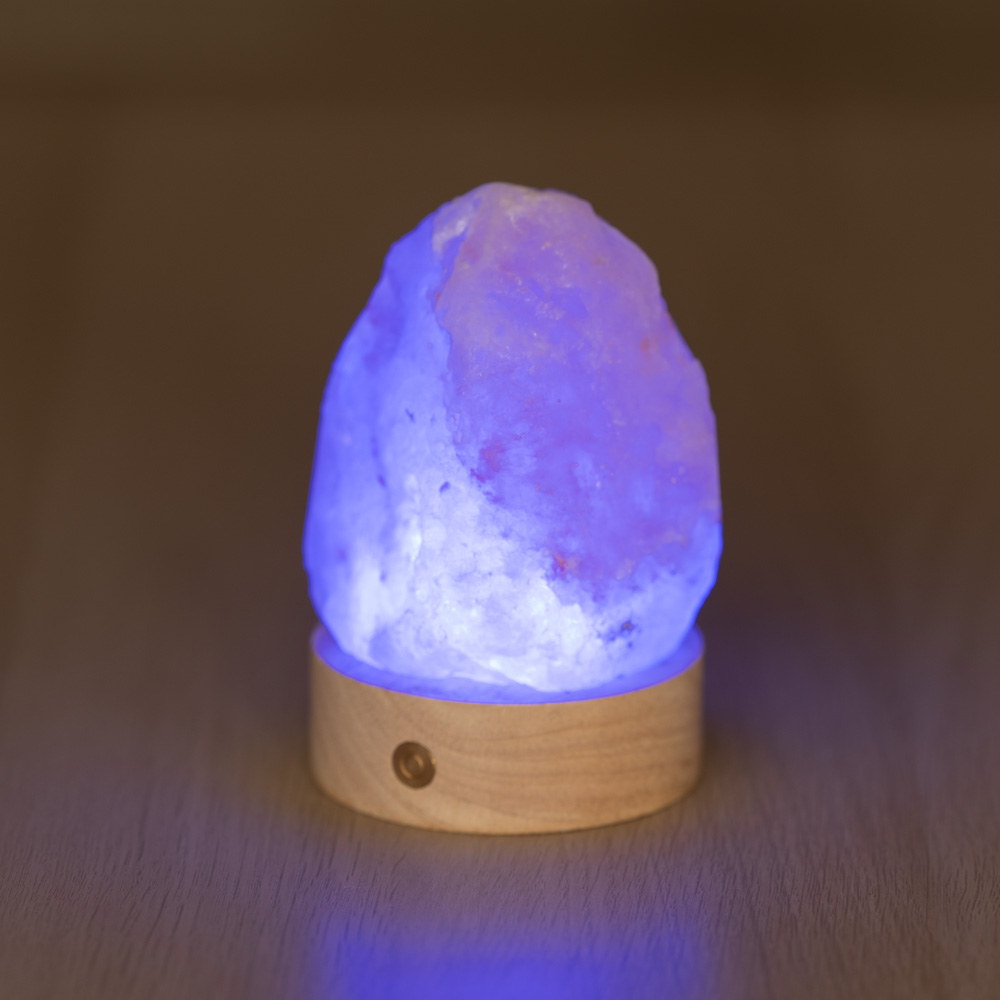 Lampada di Sale Himalayano Libera a batteria Rosa grezza 600 g con luce Led RGB e base rotonda - Foto 2